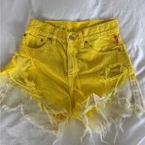 Denimist Yellow Ombre Distressed Women Shorts